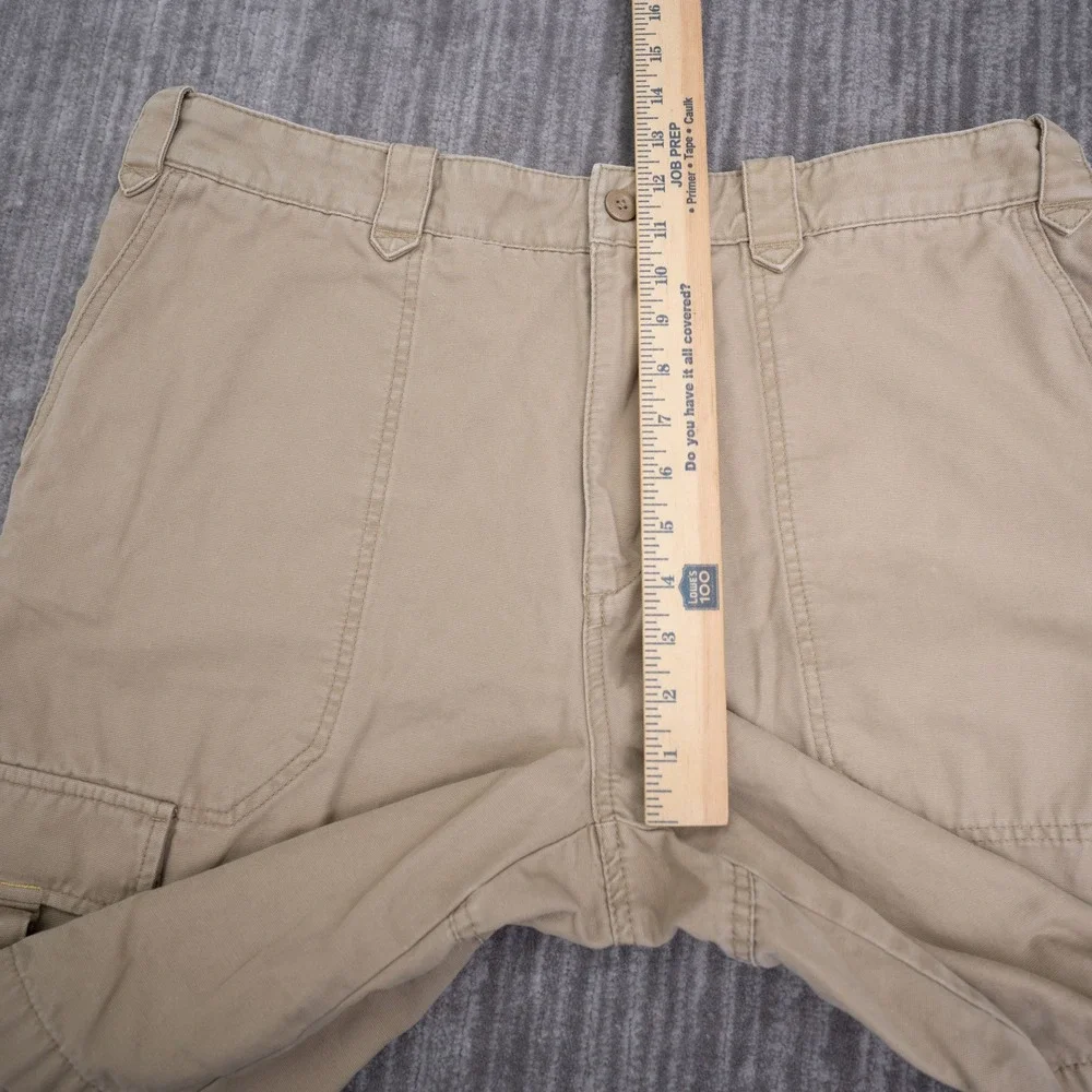 Eddie Bauer Mens Khaki Cargo Shorts Size 36 Fit 38x10 Tan Cotton Canvas Utility